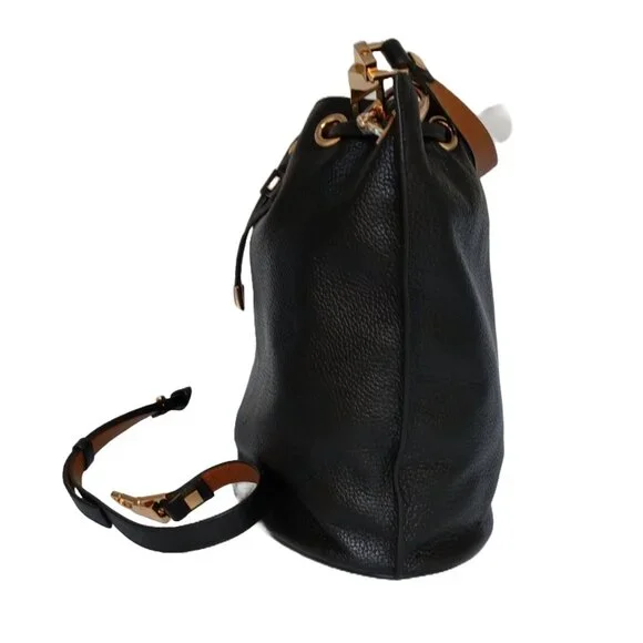 Carla Bucket Ebony/Chestnut Leather Handbag Luana Italy NWT - Picture 2 of 7